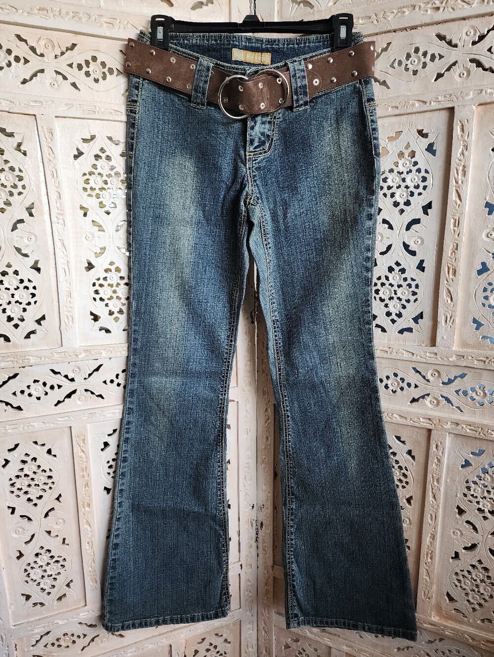 NWOT Vintage Y2K JouJou Low Rise Flared Denim Jeans With Belt- Size 1 Juniors